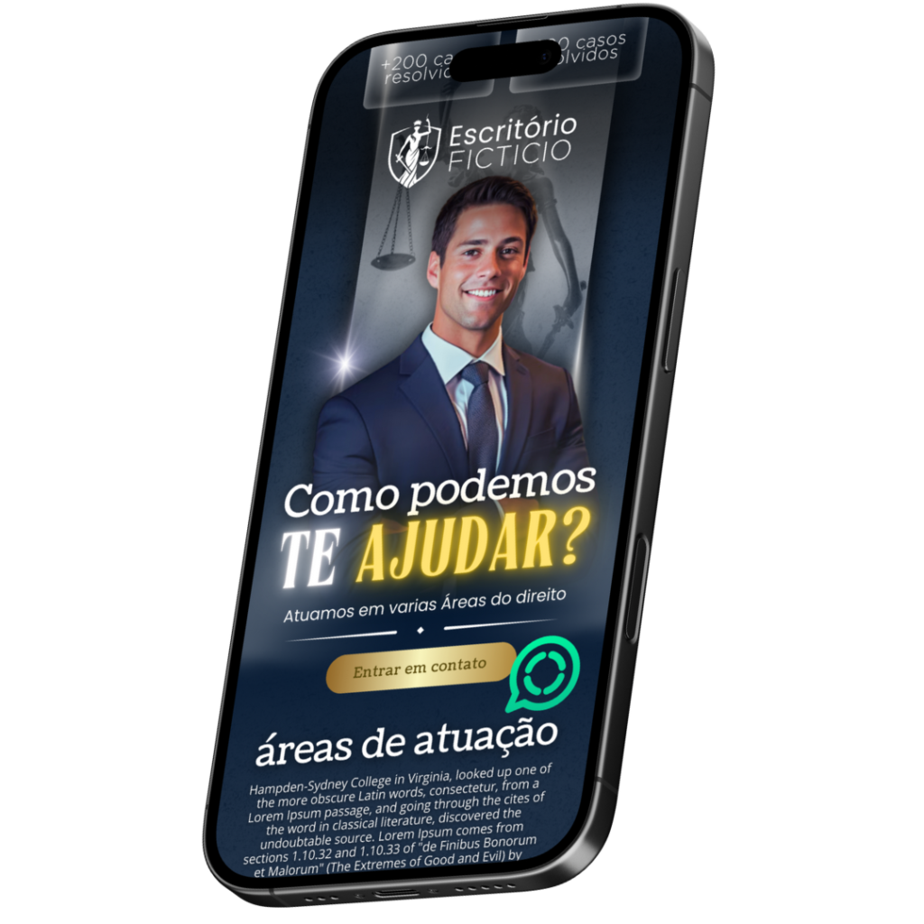 Celular com landing page de advogado, site para advogado, landing page para advogados, assistentes juridicos e consultor juridico, produzido pelo acesse o topo e pelo Lucas Ribeiro